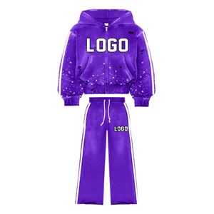 Sweat-shirt à capuche zippé pour hommes, pantalon de survêtement personnalisé avec strass, ensemble 2 pièces, ensemble streetwear à la mode, survêtement grande taille, survêtement unisexe respirant - Product Image 3