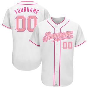 Uniforme de béisbol Industria Ropa deportiva Personalizado Blanco Medio Rosa-Rosa Camiseta de béisbol auténtica - Product Image 1