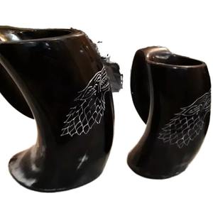 Chope en corne biologique polie de luxe, rustique, faite à la main, style viking, avec logo personnalisé pour la bière et le miel, durable, style floral - Product Image 5