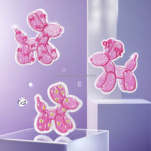 แพทช์ปักลายสุนัขบอลลูนสีชมพูแบบรีดติดสำหรับหมวกและกระเป๋า - Product Image 1