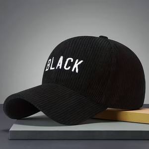 Gorra unisex de pana negra a rayas con visera ajustable para otoño e invierno, estilo camionero, ideal para un look urbano y moderno. - Product Image 3