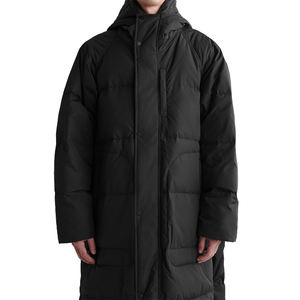 Manteau d'hiver décontracté pour homme, long, imperméable, à capuche, rembourré en duvet, couleur noire, deux poches latérales - Product Image 2