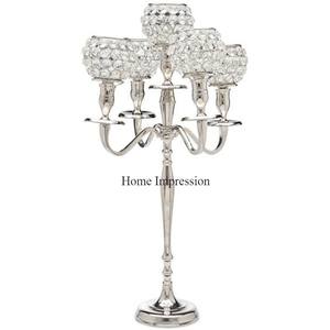 Recién llegado, suministros de candelabros de diseñador, 5 brazos, cuentas de cristal, aluminio fundido, plata brillante, pulido, decoraciones de mesa para bodas - Product Image 2
