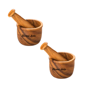 Ensemble de 2 mortier et pilon en bois de forme ronde de qualité supérieure mortier et pilon de taille personnalisée pour les meilleures ventes - Product Image 1
