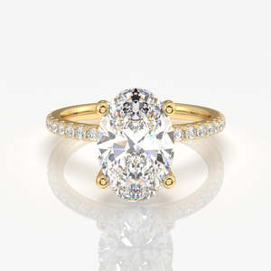 Oval Cut Moissanite Pave 14K Solid Gold Rhodium Plated Women's Engagement <b>Ring</b> Elegant and Luxurious - Product Image 1