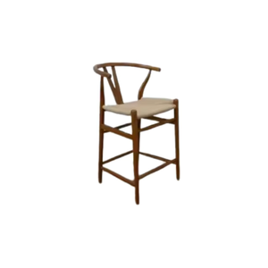 Chaise de bar contemporaine en bois massif avec siège en corde tressée à la main pour comptoir de café, zone de bar ou îlot de cuisine - Product Image 6