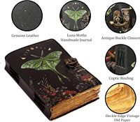 Carnet de rituels vierge vintage, journal en cuir cousu à couverture rigide, papier à bords festonnés, imprimé papillon, pour la prière et la spiritualité païenne