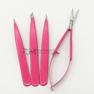 Prix de gros RMI : Ensemble de pinces à sourcils de qualité supérieure, comprenant des pinces pointues, des pinces combinées et des ciseaux à ressort, couleur rose et pointe argentée - Product Image 1