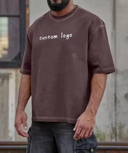 OEM verano hombres de alta calidad 100% algodón lavado ácido camisetas de secado rápido de gran tamaño en relieve con diseño de logotipo personalizado patrón sólido - Product Image 1
