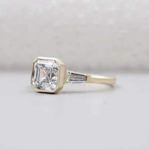 IGI Certified Engagement <b>Ring</b> with Asscher Cut Three Stone Design Bezel Set <b>Diamond</b> <b>Ring</b> - Product Image 2