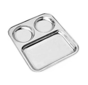 Plato Rectangular de Acero Inoxidable con Tres Compartimentos a un Precio Confiable, Plato para Cena, Diseño de Platos de Acero de Grado Alimenticio, Plato para Almuerzo - Product Image 1