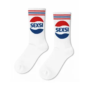 Chaussettes blanches unisexes avec impression de texte sexy, logo personnalisable, broderie, propriétés antibactériennes pour la saison d'automne - Product Image 1