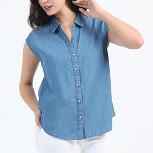 Nuevas camisas vaqueras informales sin mangas de alta calidad para mujer, camisas vaqueras de algodón orgánico de la mejor calidad, camisas vaqueras a la moda - Product Image 3