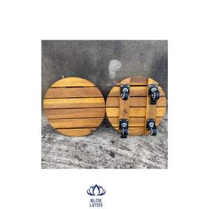 ไม้อะคาเซียทรงกลมล็อคได้ทำจากไม้แคดดี้กระถางต้นไม้ทรงกลมรถเข็นปลูกพืชทำ360องศาในบัวสีฟ้า - Product Image 1