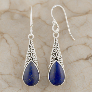 Meilleure qualité de boucles d'oreilles en argent sterling plaqué or 18 carats avec pierres précieuses lapis naturelles Fabricant de bijoux - Product Image 5