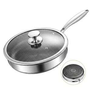 Premium 316 Stainless Steel Frying <b>Pan</b> Honeycomb Non-stick Deep Saute <b>Pan</b> with Tempered Glass Lid Induction Skillet - Product Image 1