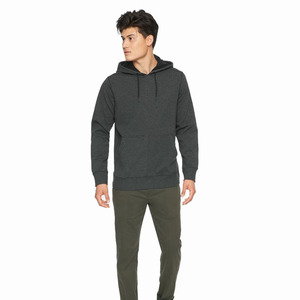 Sweats à capuche streetwear en molleton de coton noir, coupe oversize épaisse et vierge, avec impression de logo personnalisée en relief pour hommes - Product Image 3
