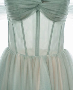 Vestido midi verde menta con hombros descubiertos, hecho en Vietnam, personalizable OEM/ODM - Product Image 2