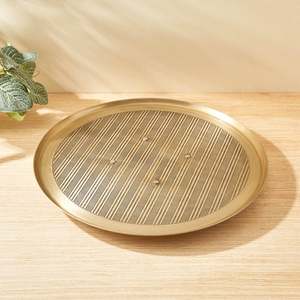 Bandeja de latón redonda única, bandeja decorativa dorada pequeña, bandeja de servicio de Metal para el hogar moderno, hecha a mano, decorativa de latón dorado de lujo - Product Image 2
