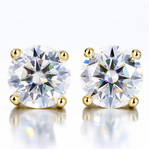 Bijoux fins pour femmes et filles, argent 925 plaqué or jaune, 6,5 mm, 1 carat, boucles d'oreilles serties de diamants moissanite couleur D VVS - Product Image 3