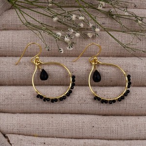 Natural Gemstone Black Onyx Stone Unique Designer <b>Gold</b> Plated 925 Sterling Silver Handmade Jewelry Drop\<b>Dangle</b> <b>Earring</b> - Product Image 1