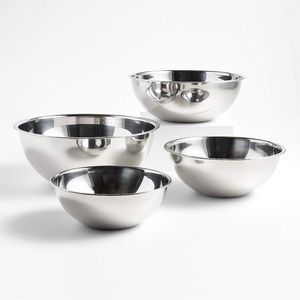 Stainless steel serving <b>bowl</b> with high sides to prevent food spillage during energetic <b>mixing</b> or tossing of multiple ingredients - Product Image 4
