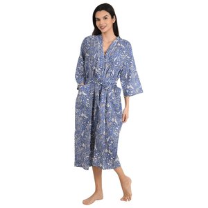 Bata de Casa Estilo Boho-Kimono, Ligera, de Algodón Tejido, con Estampado Indio Pintado a Mano con Motivos de Mariposas y Flores, para Uso Doméstico - Product Image 5