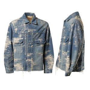 Streetwear d'usine personnalisé veste en jean enduit de cire sale et décontractée pour hommes et femmes hauts craquelés style Hip Hop meilleurs matériaux - Product Image 6