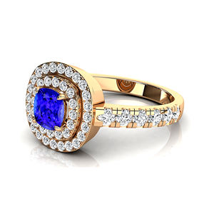 Bague solitaire halo en tanzanite 100% naturelle de luxe, or massif 18 carats plaqué rhodium, certifiée, coupe coussin, pour les mariages et les fêtes - Product Image 4