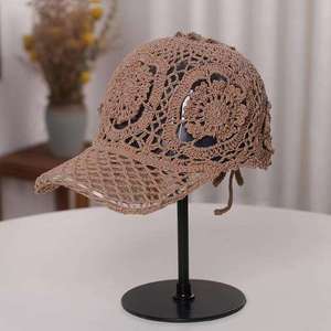 Handmade Knitted Cotton Crochet Baseball <b>Cap</b> Wholesale Fashion Floral <b>Summer</b> <b>Cap</b> for Sports Travel Business - Product Image 1