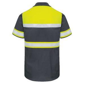 Chemise de travail de sécurité en coton imperméable à manches courtes avec bande réfléchissante, logo personnalisé, haute visibilité, norme ANSI classe 1, LED clignotante, vente en gros - Product Image 5