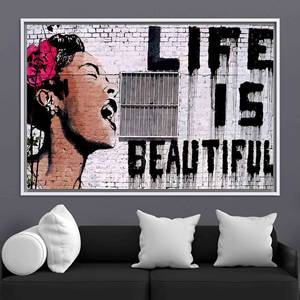 Printed Canvas Artwork: Banksy's Life Is Beautiful Wall Decor,WHITE <b>FRAMED</b> CANVAS - Product Image 1