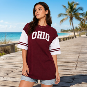Unisex Maroon <b>White</b> Raglan Sleeve T-<b>Shirt</b> Custom Letter Print Crew Neck Casual Loose <b>Fit</b> All Season Jersey 100%Cotton Tee - Product Image 2