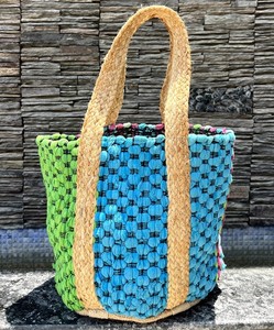Bolso Tote de Yute Sólido para Mujer, Estilo Bohemio, Ecológico, Abierto, Gran Capacidad, Uso Diario, con Apliques Cruzados y Patrón de Letras - Product Image 5