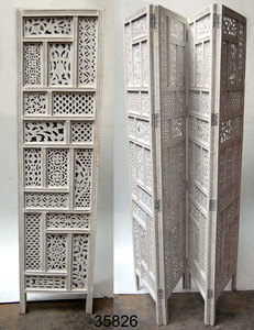 Antique Gỗ Màn Hình Trắng 4 Bảng Điều Chỉnh Phòng Divider Ấn Độ - Product Image 6