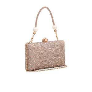 P23850 Champagne Fancy Clutch Evening Party <b>Bag</b> with Crystal Diamond Brass Decoration <b>for</b> <b>Weddings</b> and Bridal Use - Product Image 2