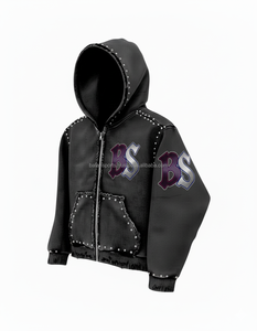 Heavy fleece zipper hoodie 400 GSM thick winter fabric soft <b>brushed</b> inside black color custom chenille embroidery basics hoodies - Product Image 4