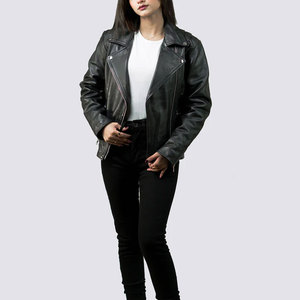 Veste en cuir à ourlet évasé avec veste portefeuille en cuir asymétrique de coupe féminine pour veste en cuir véritable recadrée à l'aspect moderne - Product Image 4