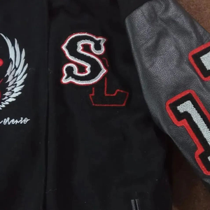 Custom Greek Sorority Varsity <b>Jacket</b> Black & Red Letterman <b>Jacket</b> Personalized Greek Apparel for Sorority & College Girls - Product Image 3