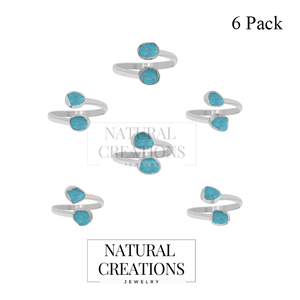 925 Sterling Silver Natural Shape Paraiba Apatite Ring Bezel Setting Classic Style Engagement Party & Anniversary Gift Pack of 6 - Product Image 2