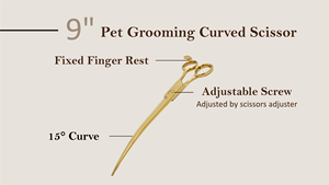 Tijeras de Lujo para Mascotas, de Acero Inoxidable Japonés Dorado, con Hojas Curvas y Mango Desplazado para Diestros, Uso Profesional en Salones - Product Image 6