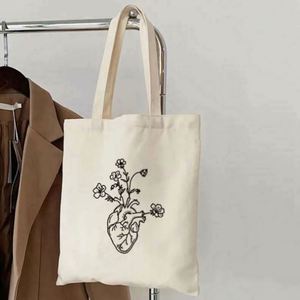 Hua Cheng Canvas <b>Tote</b> <b>Bag</b> Bee Flower Print Minimalist Style Shopping Travel All Seasons - Product Image 5
