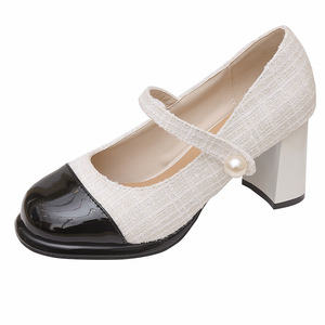 รองเท้าสไตล์ฝรั่งเศสแบบแมรี่เจนรุ่นล่าสุดสำหรับฤดูใบไม้ผลิและฤดูร้อน รองเท้าส้นเตี้ยหนังพื้นหนาสไตล์อังกฤษแบบเรโทร รองเท้าส้นสูงหวานๆ เท่ๆ - Product Image 1