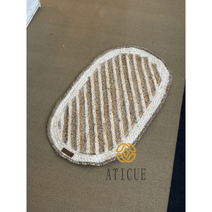 Eco-Friendly Striped Jute Braided Placemat Handwoven Natural Decorative <b>Table</b> <b>Mat</b> (70x40 cm) - Product Image 1