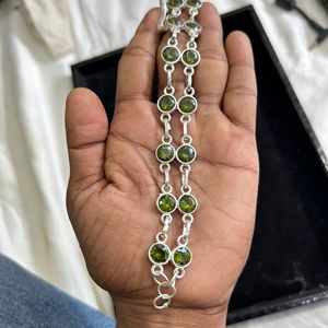 สร้อยข้อมือเงินสเตอร์ลิง925สร้อยข้อมือเพทายเพอริโดสร้อยข้อมือทำมือสร้อยข้อมือกำไลข้อมือเพอริดอทสายรัดข้อมือหิน8ชิ้น - Product Image 3