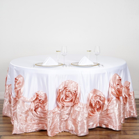 Nappe ronde en satin de 120 pouces avec volants 3D en forme de rose, couleur unie, pour mariage, fête, décoration de la maison, vente en gros