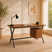 Bureau d'écriture moderne en bois écologique avec armoire de rangement latérale et structure métallique