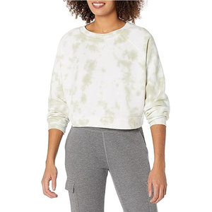 Sudadera raglán recortada de gran tamaño para mujer, sudadera holgada larga de entrenamiento con estilo, Sudadera corta con logo de cuello redondo raglán - Product Image 3