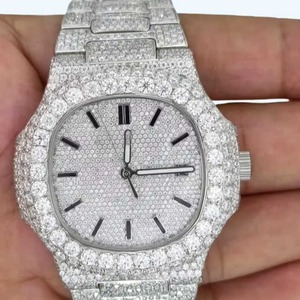 Cadran romain entièrement glacé ton argent montre-bracelet de luxe fabriqué à la main en acier inoxydable diamant verre matériel pour les fêtes mode - Product Image 1