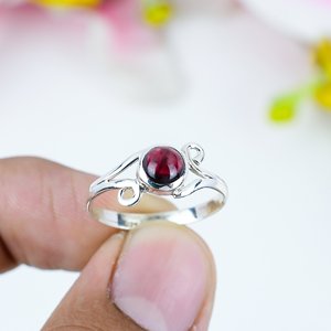 Natural Garnet Gemstone <b>Ring</b> 925 Sterling Silver | Handmade Round Garnet Swirl Design <b>Ring</b> For <b>Women</b> Wholesale - Product Image 1